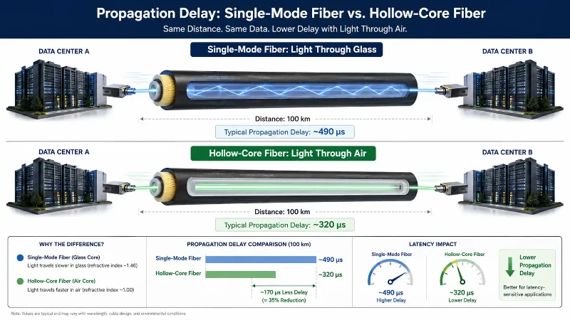 Latency comparison of HCF and single-mode fiber Latency comparison of HCF and single-mode fiber